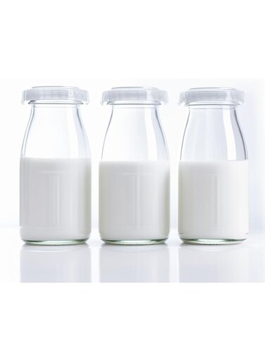 200ml Glass Milk Bottle with White Lids, Reusable Juice Bottles, Dairy Drinking Containers, Small Glass Bottles for Milk, Juice, Yogurt, Smoothies, Honey, Tomato Sauce, Jam, Syrup (Pack of 3)