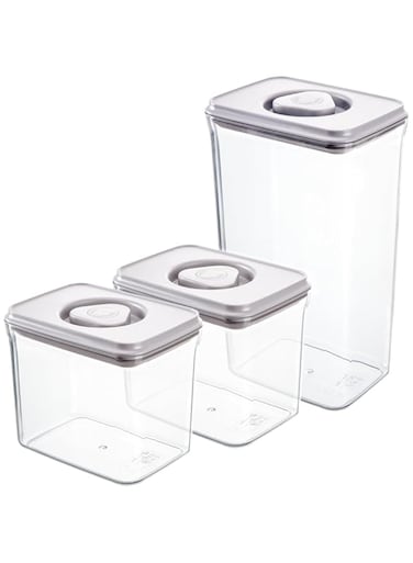 NEEMAY Airtight Food Storage Containers, 3PCS/Set, 1.4L+1.4L+3.2L Rectangle Plastic Seal Pot, Pasta Container Canisters Cereal Container with Easy Open Lid Kitchen Pantry Organization White