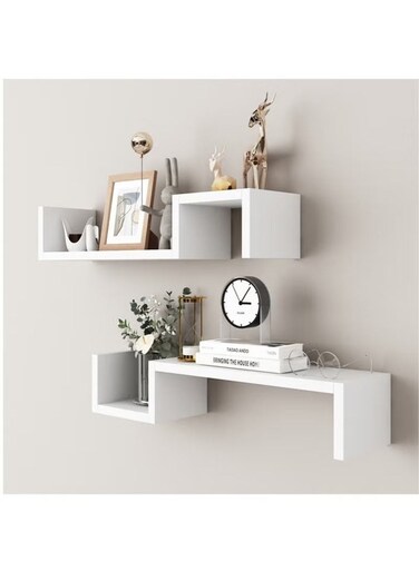 2 Set of Floating Shelves Wall Mounted Sturdy Rustic Wood Floating Wall Shelf Bathroom Tablette Murale for Bedroom, Living Room, Kitchen, Book Decoration Storage, White