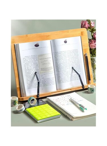 URbazaar Adjustable Reading Rest Cook Book Document Stand Holder Bookrest,Bamboo Adjustable Book Holder Tray and Page Paper Clips-Cookbook Bookstands-Music Books Tablet Cook Recipe Stands