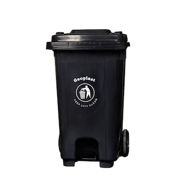 Geoplast HDPE Plastic Dustbin with Metal Pedal - 100 Liters, Black