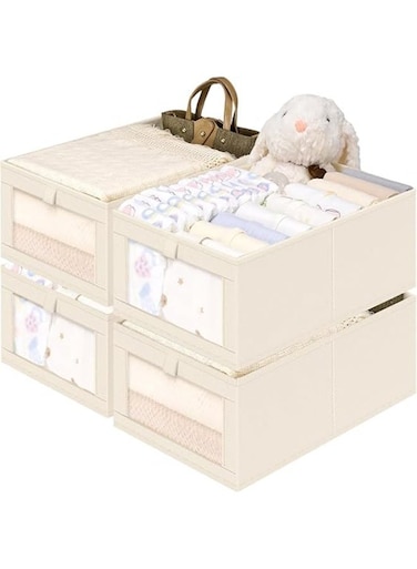 4 Pcs Foldable Closet Storage Organizer&iuml;&frac14;&OElig;Visible Wardrobe Drawer Organizers&iuml;&frac14;&OElig;Washable Clothes Storage Basket&iuml;&frac14;&OElig;for Baby Clothes,Bra,Scarves,Belt,Tie&iuml;&frac14;&OElig;Beige