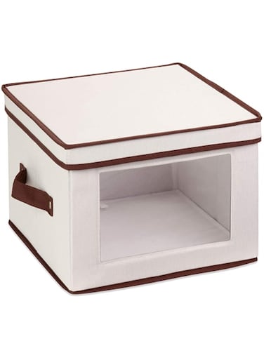 Honey-Can-Do SFT-02063 Natural Canvas Soft Storage Box, Medium Window Box 12x12