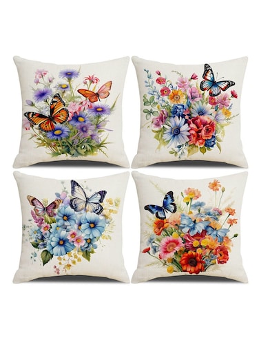 Flowers and Butterfly Print Decorative Throw Pillows Covers Soft Square Pillow Case Plush Cushion Cover for Sofa Bedroom 20"x20