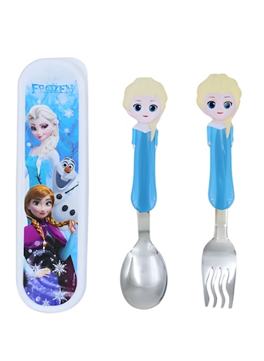 frozen Elsa Kids Spoon and Fork Set with Case &acirc;&euro;&ldquo; Stainless Steel Cutlery for Children, Cartoon Design, BPA-Free Travel Set