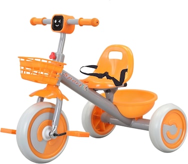 Lovely Baby Kids/Children Tricycle LB 2270 with Music &amp; Light, Steel Frame, EVA Wheels, Front &amp; Rear Basket, For The Ages 1-3 Years - Orange