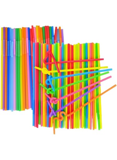 100 Pack Flexible Straws 10.2" - Colorful Bendy Party Straws