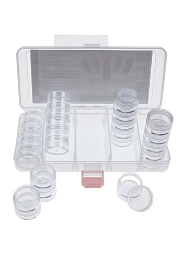 Craft County Clear Organizer Box with 5 Sets of Five Stackable Jars with Lid &ndash; 31 Pieces &ndash; Great for Diamond Art, Beads, Findings, Saving Space, and More!