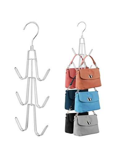 2 Pack Purse Hanger Organizer for Closet,Hanging Bag Holder, Keeping Purses Visible and in Good Condition, Metal Handbag Storage Hook Backpack Rack Space Saving Hanger, Silver