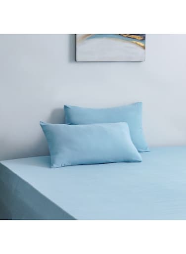 HOME SS25 Arctic Cool 3Pcs King Fitted Sheet Set - Blue, 180x200+30 cm - Soft 100% Polyester Bedding For Ultimate Comfort and Style