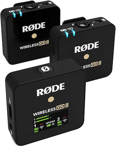 R&Oslash;DE Wireless GO II Ultra-compact Dual-channel Wireless Microphone System with Built-in Microphones, On-board Recording and 200m Range for Filmmaking, Interviews and Content Creation