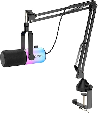 FDUCE Dynamic Gaming Microphone kit, USB/XLR Podcast Computer Microphone with Boom arm Stand, RGB Light, Mute Button and Headphone Jack, for Gamer Streaming Recording Studio YouTube Online Chat(D20+)