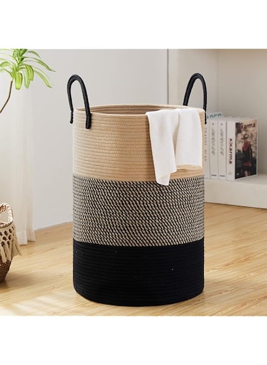 Fohome Woven Rope Laundry Basket, 60L Tall Laundry Hamper, Large Baby Nursery Hamper Basket with Handles, Foldable Laundry Basket for Blanket,Clothes and Toys, Decorative Clothes Hamper (B)