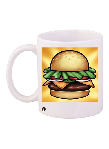 Burger Printed Coffee Mug White/Gold/Brown 11ounce