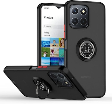 
Case for Honor X6b Case Cover Metal Ring Holder Grip Kickstand Car Magnetic Mount Shockproof Matte Hard Back Bumper Case for Samsung Honor X6B 2024 (Black)