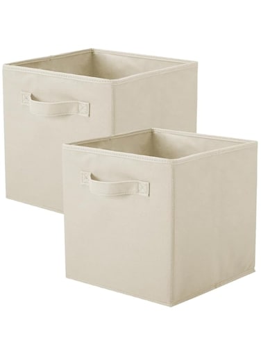 PowerKing Storage Cubes, Foldable Fabric Storage Boxes And Cloth Storage Organizer Drawer For Closet And Toys Storage Bin, 2 Pack, Beige
