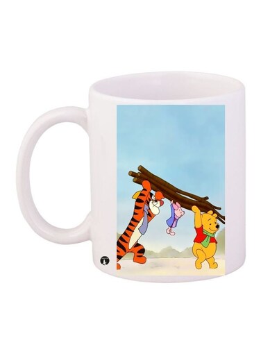 Winnie The Pooh Printed Coffee Mug White/Blue/Brown 11ounce