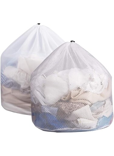Elvyagod Set of 2 Large Laundry Bags, 31" x 24" Mesh Laundry Bags with Drawstring, Durable Wash Bag for Delicates, Garment Laundry Mesh Bag for Family, College Dorm, Apartment (Coarse Net + Fine Mesh)