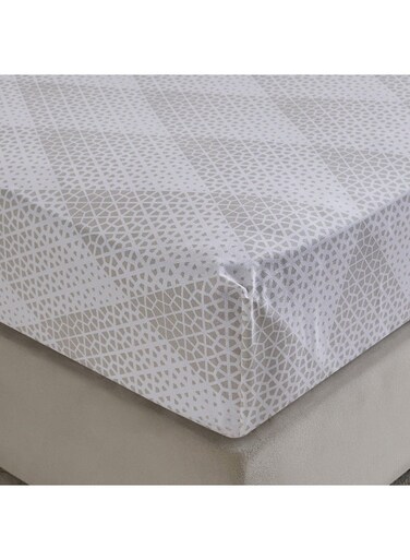 Box Malta Cara Printed Cotton King Flat Sheet - Grey