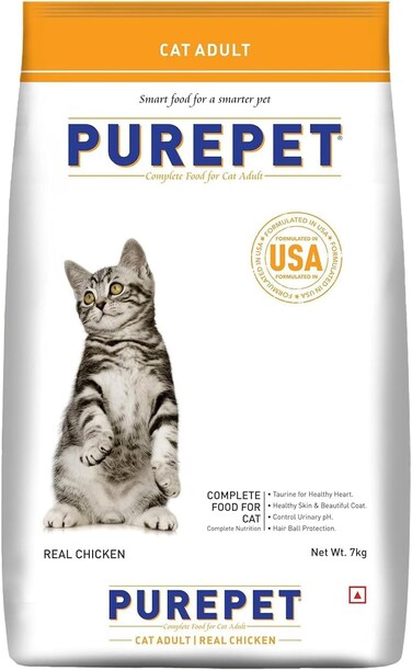 Purepet Adult Dry Cat Food, Real Chicken, 7 Kg   Complete &amp; Balanced Nutrition, Taurine For Healthy Heart, Controls Urinary pH, Healthy Skin &amp; Coat