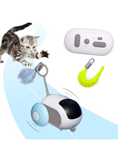 Necomi Remote Control Cat Toy, Upgraded Interactive Chase Cat Toys for Indoor Cats, Smart Cat Toy Car with Feathers, Cat Mouse Toys, rc Interactive Cat Toy Self Play, USB Rechargeable(Blue)