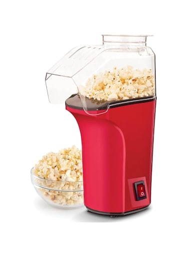 Hot Air Popcorn Popper Maker with Measuring Cup to Portion Popping Corn Kernels + Melt Butter, 16 Cups - Red