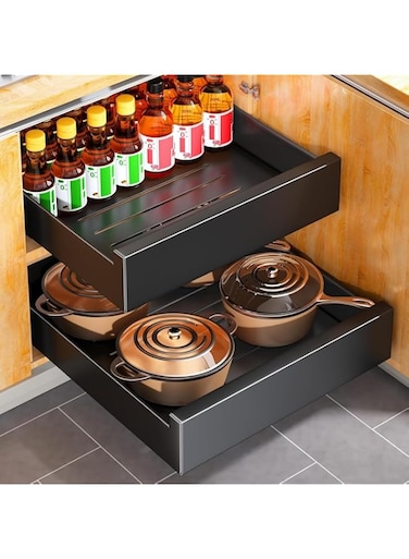 TAME Pull Out Cabinet Organizer Kitchen Storage Organizer,Heavy Duty Pull Out Drawers Fixed with Adhesive Nano Film,Slide Out Drawers Pantry Cabinet Organizer for Kitchen Bathroom (1pcs black, W30cm)