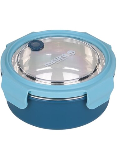 Royalford 1000ml Round Lunch Box RF12593 Stainless Steel Inner for Kids and Adults Leakproof Food Container for on the Go Meal Microwave Safe