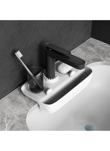 ALMEKAQUZ Drain Mat Silicone Faucet Sink Drain Mat Drip and Splash Proof Countertops Kitchen and Bathroom Countertops Rubber Drying Mat Protect Sink Splash Proof Cover (White)