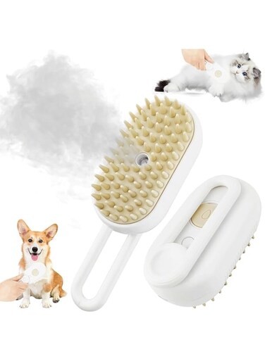 SWIUKPHE 3 in 1 Steamy Hair Brush with Steamer, Suitable for Cats, Dogs, and All Pets, White