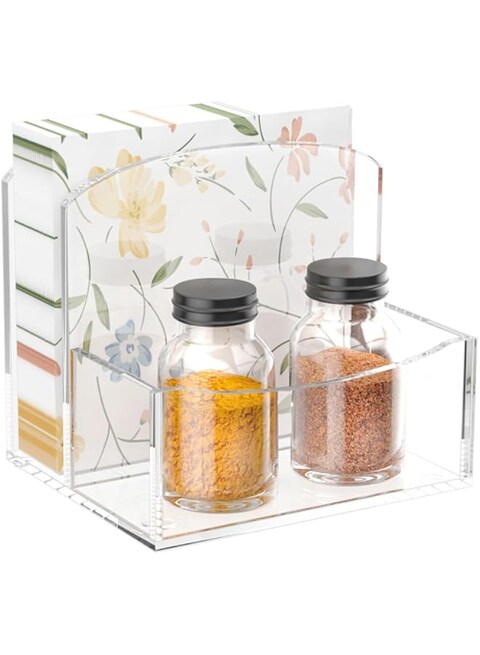 NPPLUS Acrylic Napkin Holder, Upright Clear Napkin Holders to Storage Salt &amp; Pepper Shakers Set, Napkin Caddy For Table, Kitchen, Office, Restaurant. 1 Pack