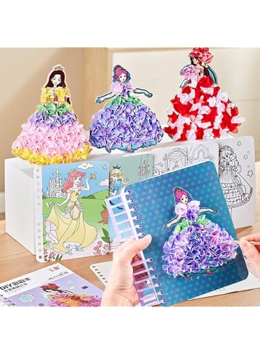 ECVV Creative Puzzle Puncture Painting Kit, Poke Fabric Art Puzzle Puncture Painting Book for Girls Aged 4 5 6 7 8 9 10 11 12, Watercolor Painting + Poke Art + Scratch Fun+ Dress-up Game