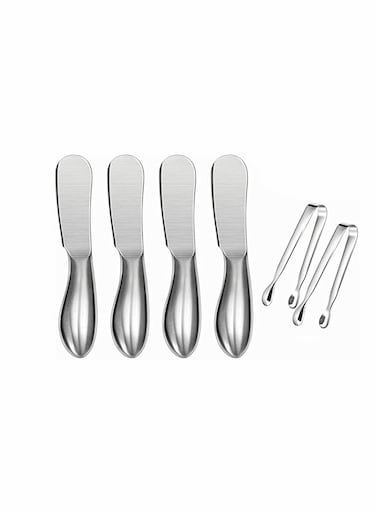 Spreader Knife Set, 6 Pack Cheese er Spreader Knives, and Mini Serving Tongs, Stainless Steel Multipurpose er Knives, Suitable for Home or Cake Shop