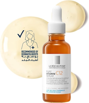 La Roche Posay 12% Pure Vitamin C Anti-Aging Face Serum with Hyaluronic Acid &amp; Salicylic Acid; Boosts Skin Regeneration and Reduces Appearance of Wrinkles 30ML  (Pack of 2)