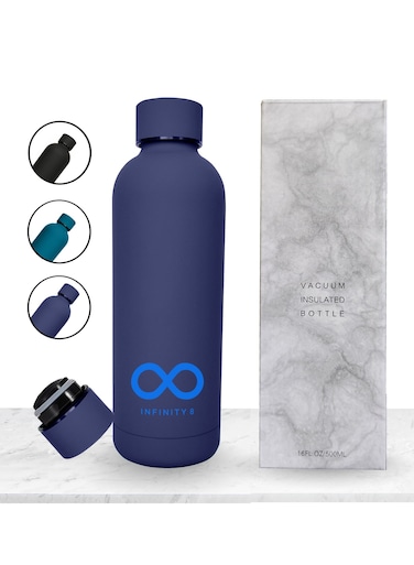 8 Water Bottle, Stainless Steel Flask, 500 ML/17 OZ, Double Wall Vacuum Insulated Water Bottle, Leak Proof Flask, Hot and Cold Water, BPA Free (Navy Blue)