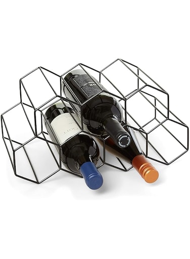 Countertop Wine Rack - 9 Bottle Wine Holder for Wine Storage - No Assembly Required - Modern Black Metal Wine Rack - Wine Racks Countertop - Small Wine Rack - Wine Bottle Storage - Tabletop Wine Rack