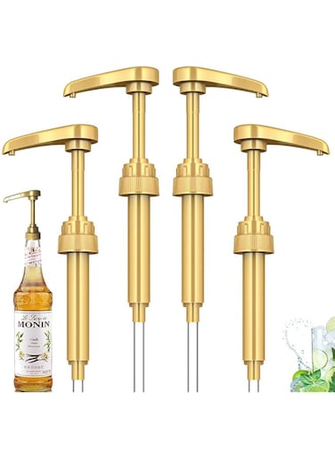 Goodern 4Pcs Coffee Syrup Pump Dispenser,Flavor Syrup Pump Fits 750ml Bottles for Coffee Syrups Snow Cones Caramel Flavorings Bottle,Coffee Syrup Dispenser Pump for 750ml/25.4 oz Syrup Bottle-Gold