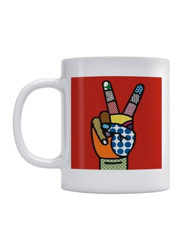 A Hand Pop Art Printed Mug White/Red/Blue
