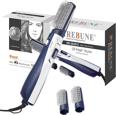 REBUNE 1200W Upgraded RE-2025-2 Hair Styler Hair Dryer Blow Brush 3 In 1 Hot Air Brush Hair Straightener And Curler Volumizer