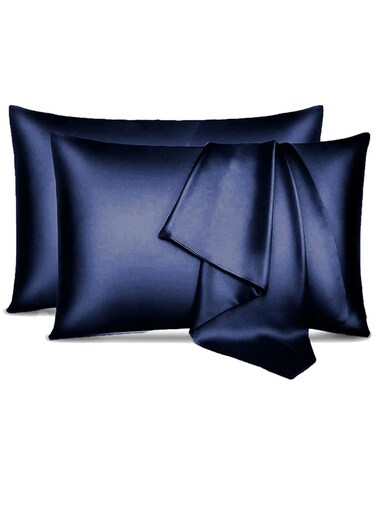 Silk Satin Pillowcase for Hair and Skin Queen - Blue Silk Pillowcase 2 Pack 76L x 51W CM (20x30 Inches) - Satin Pillow Cases Set of 2 with Envelope Closure (2pcs Blue)