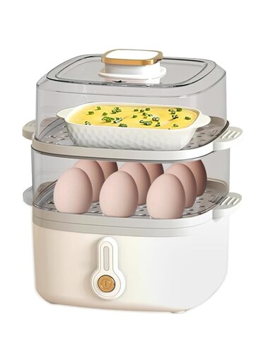 XVersion Electric Food Steamer 2 Tier Steamer Cooker for Egg Boiler,Meat,Fish,Vegetable Steam with Removable Base for Kitchen Breakfast,Baby Food and Fast Healthy Cooking (White-2 Tier)