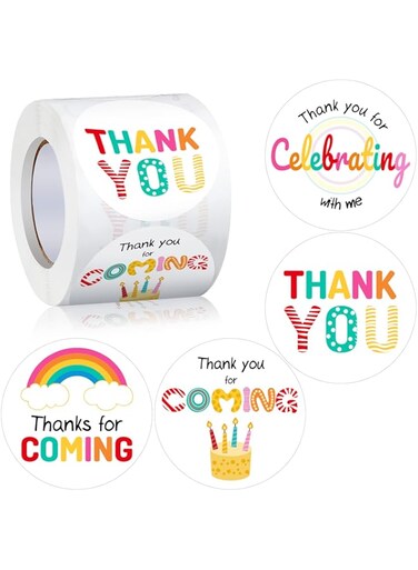 Otuuz 360 Pcs Thank You Labels Cute Art Stickers Rainbow Birthday Stickers Thank You for Coming Labels for Packaging Birthday Baby Shower Party