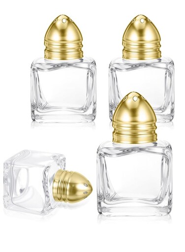 Pcs Mini Salt and Pepper Shakers, 0.5 oz Mini Salt Shaker Gold Salts and Pepper Shakers Bulk with Funnel Cube Shape Small Salts Shaker for Kitchen Restaurant Travel Camp Party