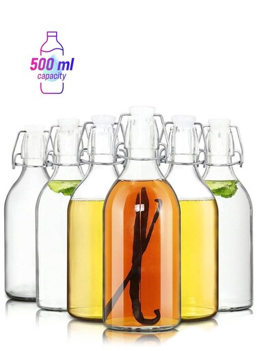 6Pack 16oz Flip Top Glass Bottle Swing Top Bottles with Airtight Seal Flip Caps for Kombucha, Beverages, Oil, Vinegar, Water, Soda, Kefir