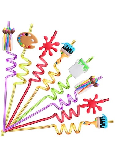 Lidmada 25 Reusable Art Painting Straws for Sip and Paint Birthday Party Supplies Favors,Welcome Back to School Party Supplies Gift with 2 Cleaning Brushes