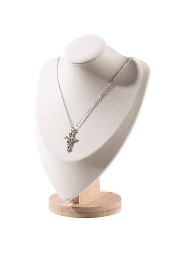 Tazweeq Jewelry Display Mannequin Bust,Necklace Display Stand Scratchproof Model Solid Wood Chain Bust Stand,Necklace Photography,Jewellery Rack,Home,Store Show (Beige Velvet, L)