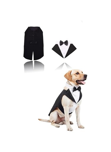 Sweet seven Dog Tuxedo and Bandana Set - 2 Pack Pet Costume for Formal Parties. Puppy Suit with Prince Bow Tie Shirt, Dog Wedding Attire for Small to Large Dogs like Golden Retrievers, Samoyeds(XL).