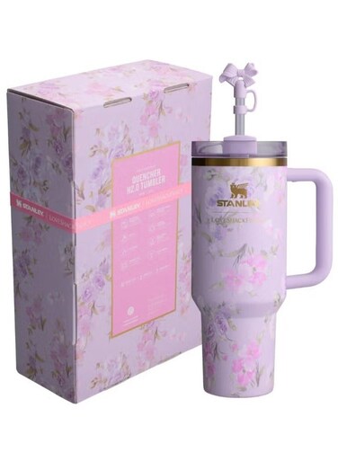 x LoveShackFancy Quencher 40OZ,Happy Thoughts,Presented in Elegant Gift-Ready Packaging,Purple Rose