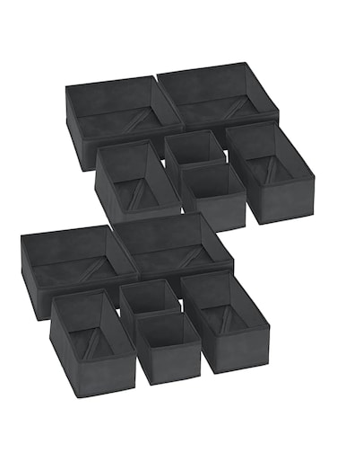 KONVER Clothing Storage Organizers, 12 Set Foldable Underwear Drawer Organizer and Closet Dividers, Storage Box for Clothes, Socks, Underwear (BLACK)