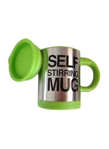 Steel Self Stirring Mug Green/Silver/Black 9.2x13.6x12.2cm